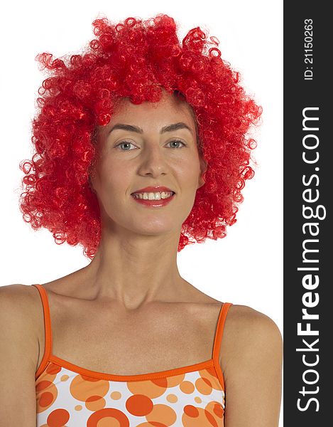 Beautiful Woman In An Orange Wig