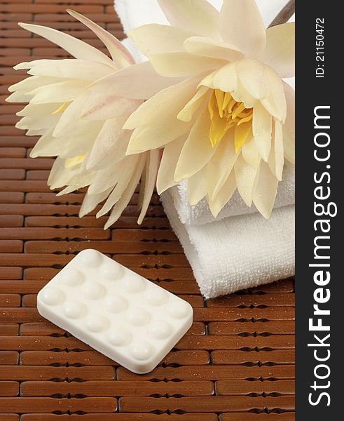 Spa composition with waterlilies and soap bar