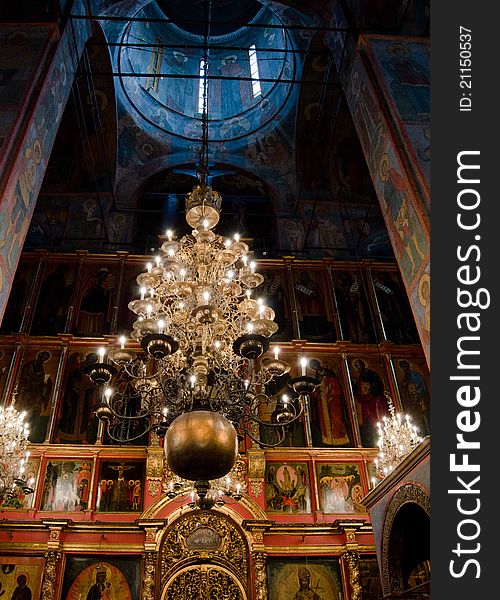 Interior of russian orthodox church at Moscow Kremlin