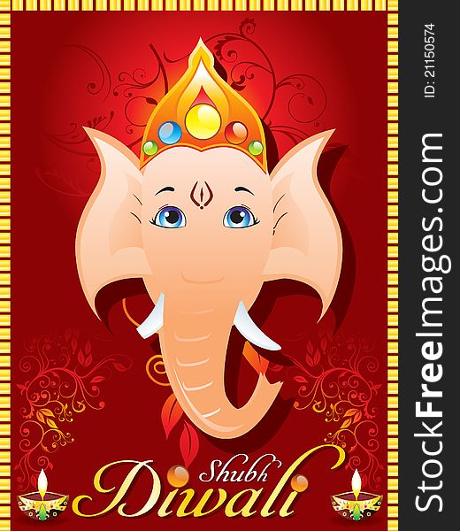 Abstract Diewali Greeting Card With Ganesh Ji