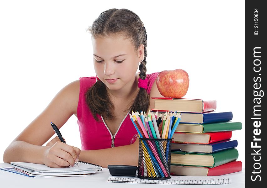 Portrait of the young girl with books