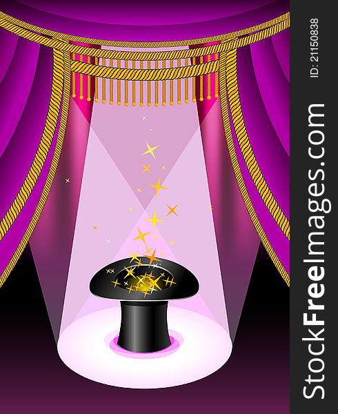 Theater stage with top hat and stars