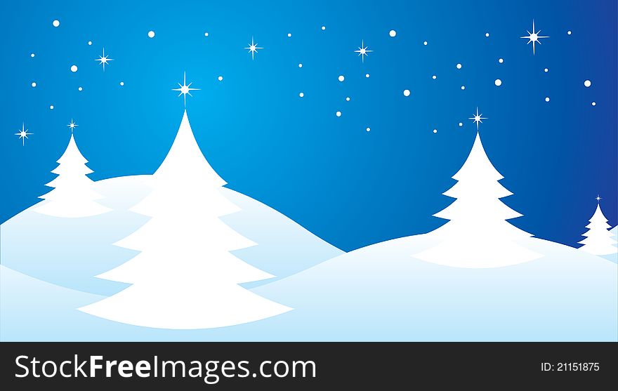 A vector illustration of snowy night on the hill