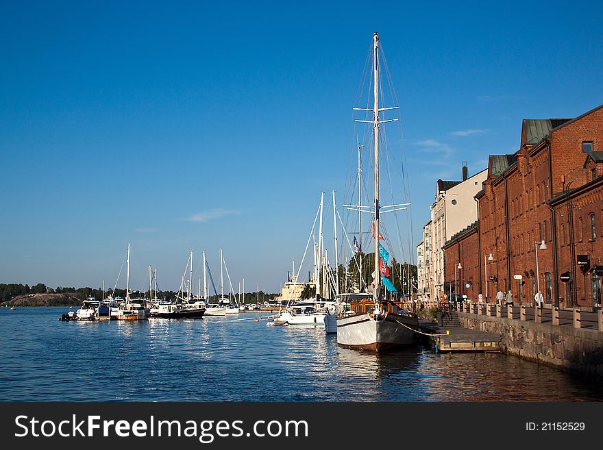 Landscape photo of yachts basin in Helsinki harbour