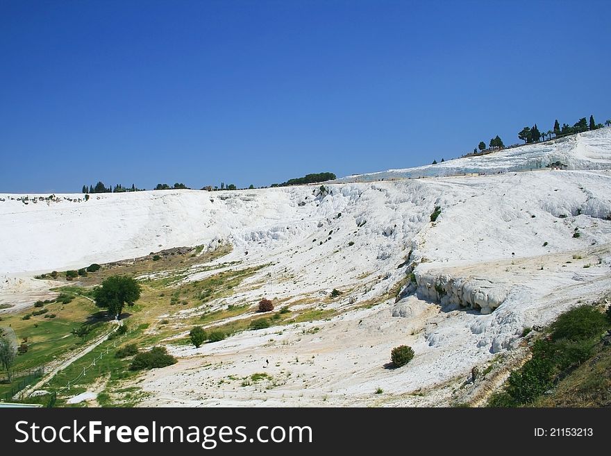 White mounts in Pamukkale, Turkey, growed by mineral water