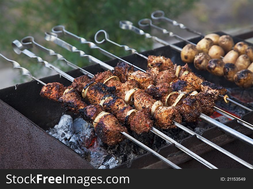 Shish Kebab In Process Of Cooking