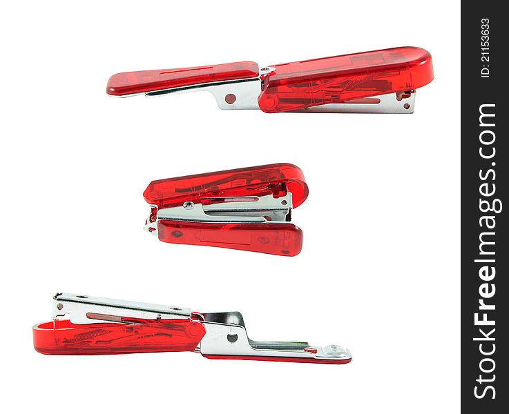 Red stapler on white isolate. Red stapler on white isolate