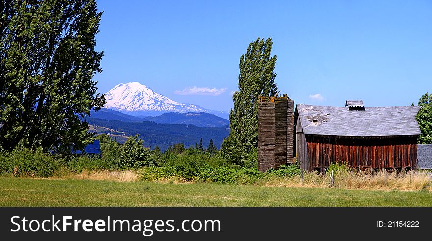 Mount Adams with Red Barn