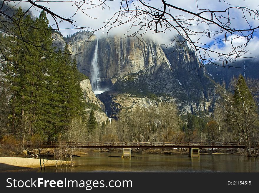 This is a photograph of Bridalveil Fall from a different perspective in Yosemite National Park. This is a photograph of Bridalveil Fall from a different perspective in Yosemite National Park.