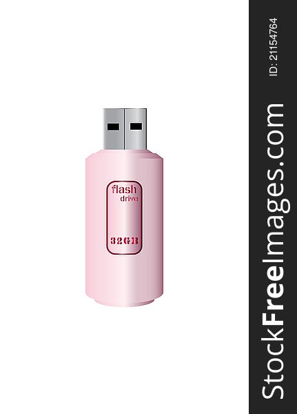 A Pink USB Flash Drive Vector isolated on White. A Pink USB Flash Drive Vector isolated on White