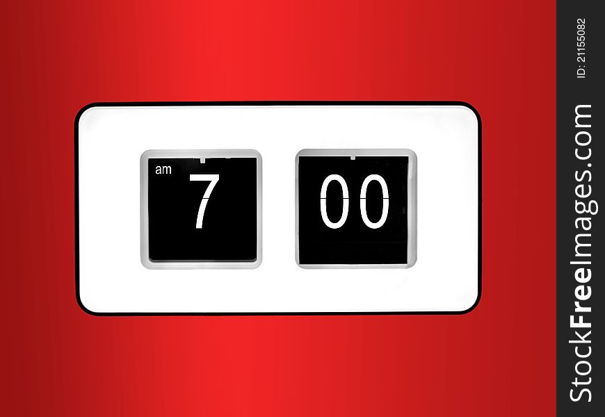 A flip clock  against a red background