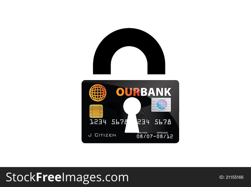 A conceptual credit card security image on white. A conceptual credit card security image on white