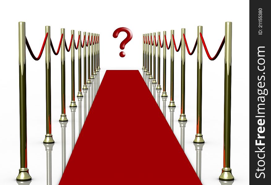 Red carpet with golden poles and question