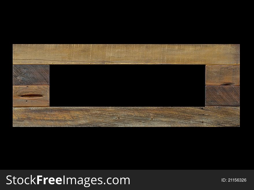 Rustic unfinished wooden photo frame - isolated on black background