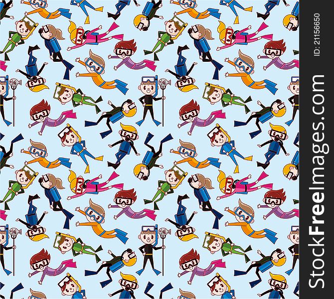 Cartoon Diver Seamless Pattern