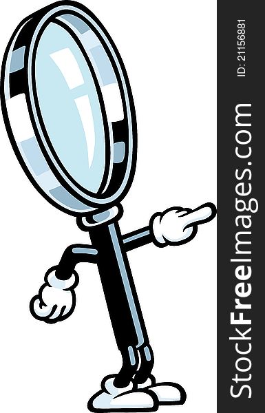 A magnifying glass character is looking at something. A magnifying glass character is looking at something.