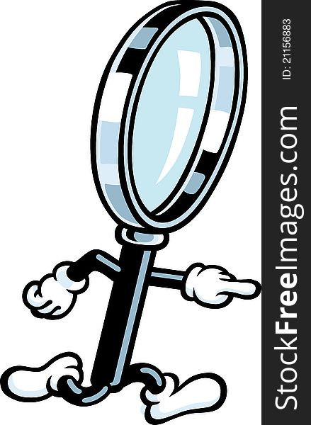A magnifying glass character is looking at something. A magnifying glass character is looking at something.