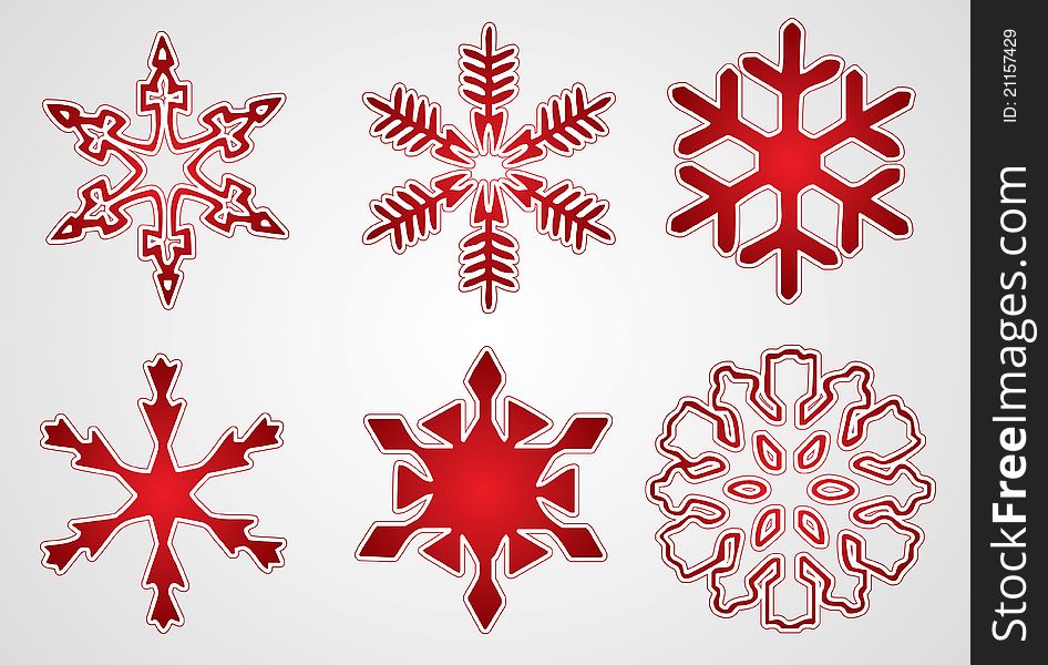 Red Christmas snowflake element on gray background. Red Christmas snowflake element on gray background