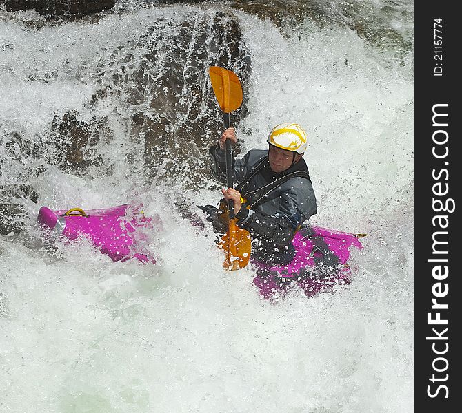 Kayaker jumping from the waterfall. Kayaker jumping from the waterfall