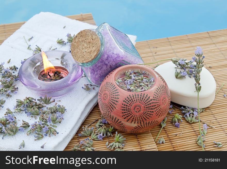 Spa background with lavender herbs