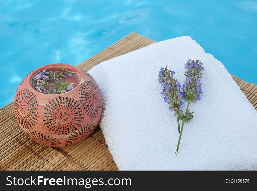 Spa background with lavender herbs
