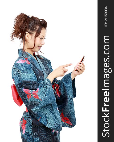 Japanese Woman In Clothes Of Kimono