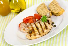 Pork Chop, Grilled ,with Salad,bun And Tomato Stock Photos Pork Chop, Grilled ,with Salad,bun And Tomato Stock Photos