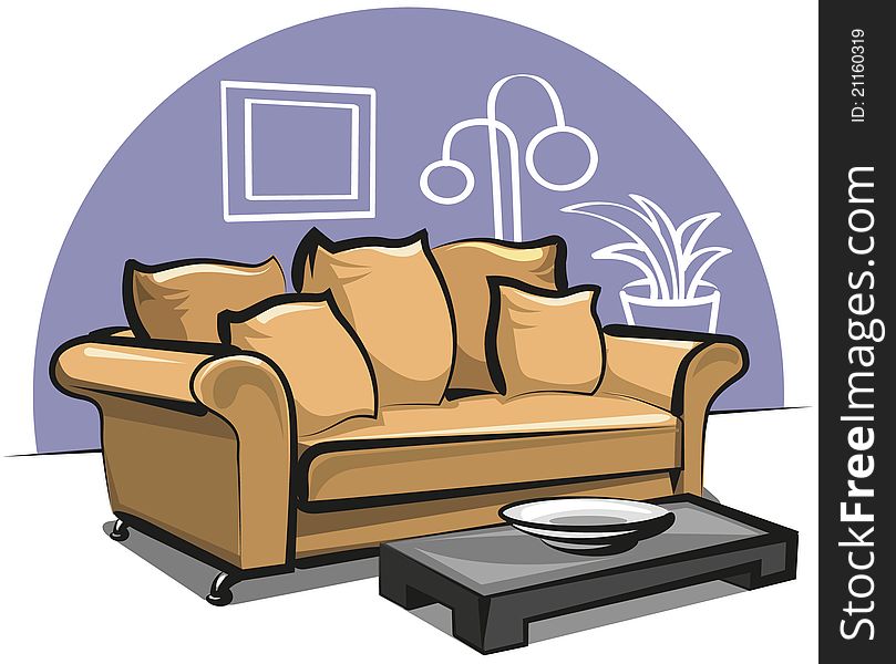 Interior with beige couch, pillows and table. Interior with beige couch, pillows and table