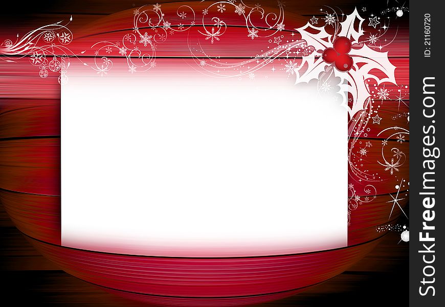 A blank frame with Christmas holly and stars. A blank frame with Christmas holly and stars