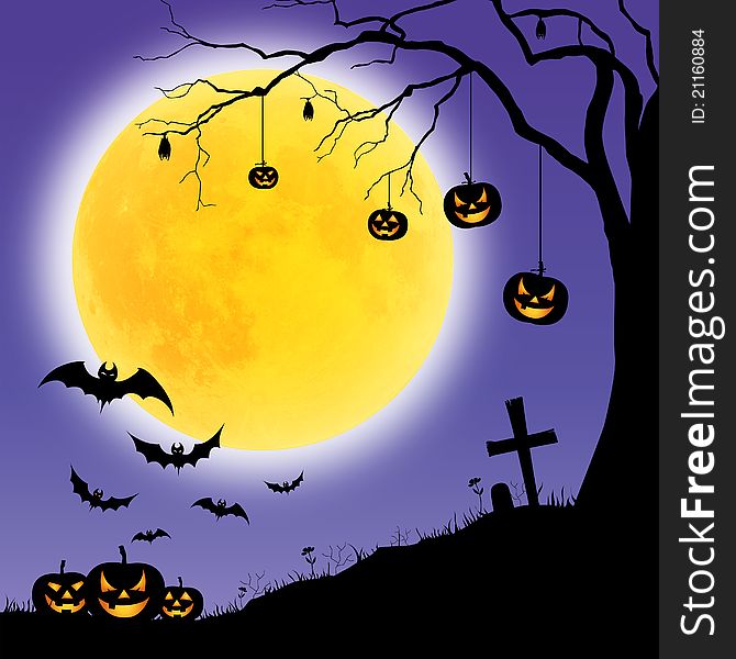 Halloween invitation or background on the moon and purple.
