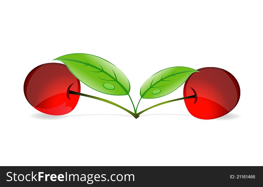 Nature two red cherry and green leafs symbol