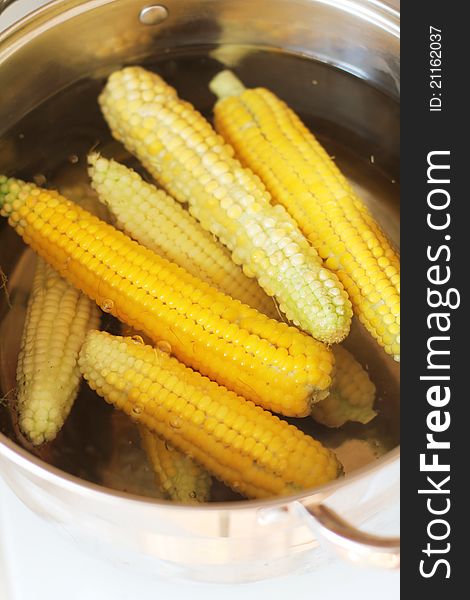 Boiled Sweetcorn in a saucepan