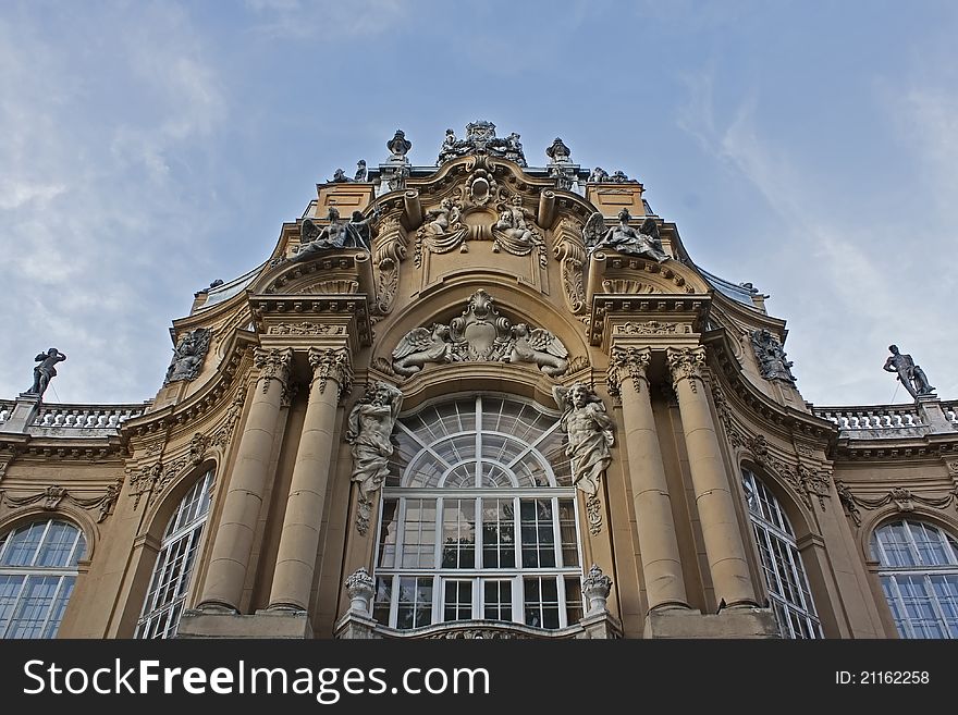 Romantic Baroque style architectural detail from a window and headpiece. Romantic Baroque style architectural detail from a window and headpiece