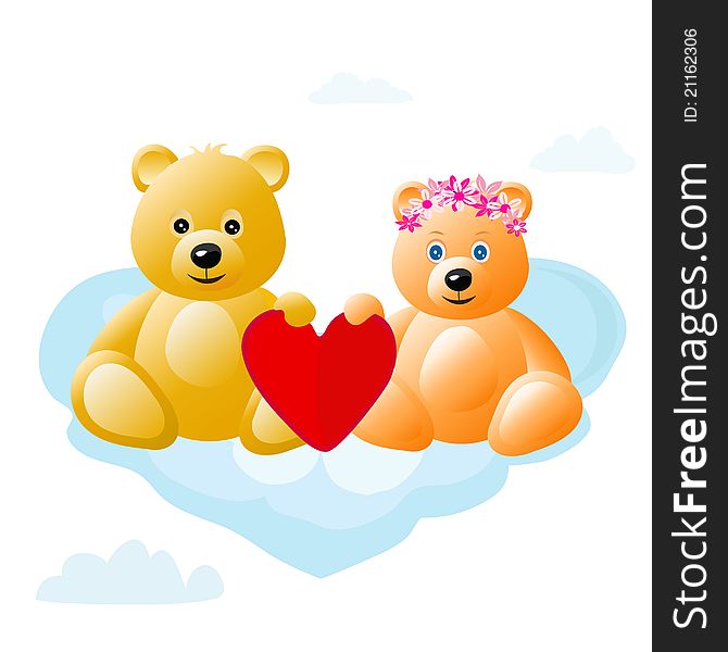 Teddy bears on cloud.Conception of love.
