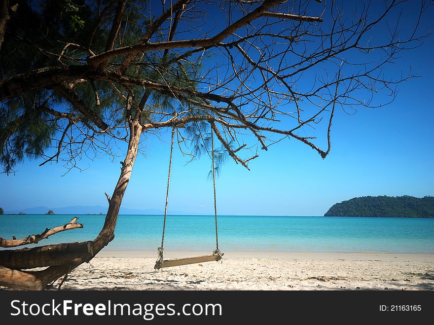 Swing the picture on the beach during the day for relaxation. Swing the picture on the beach during the day for relaxation