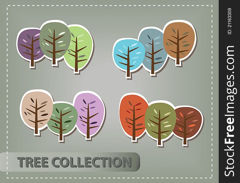 Collection of drawn trees on glowing background. Collection of drawn trees on glowing background