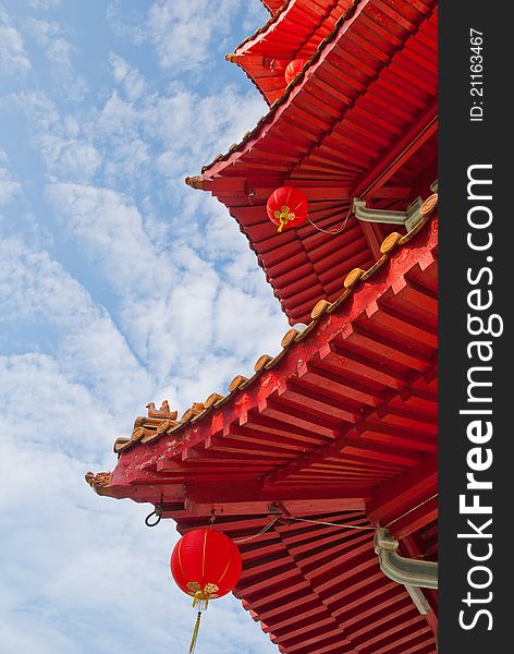 Closeup shot of traditional Oriental Chinese architectural details against beautiful sky. Closeup shot of traditional Oriental Chinese architectural details against beautiful sky.