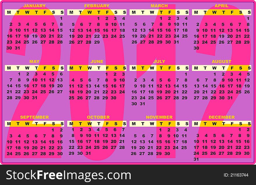 A Pop Colored 2012 Calendar. A Pop Colored 2012 Calendar