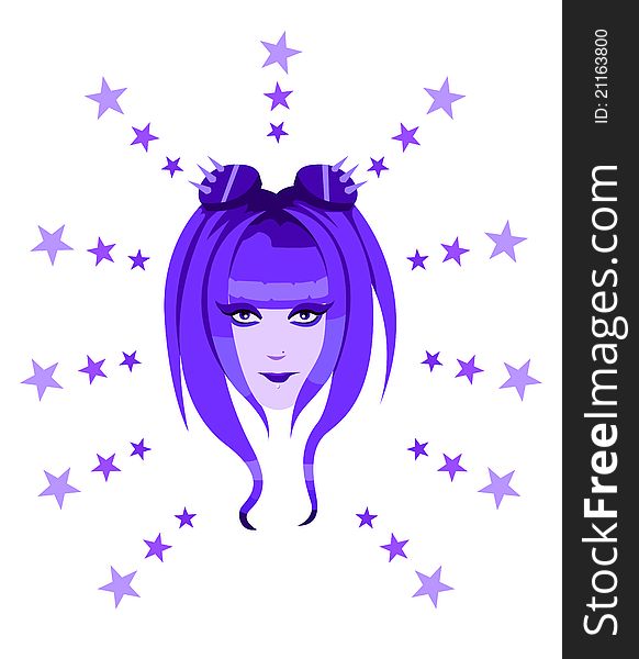 Vector illustration of cute purple cyber girl. Vector illustration of cute purple cyber girl