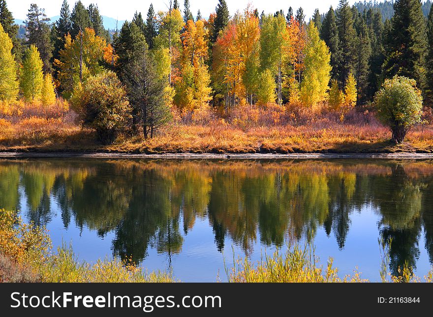 Scenic landscape in Grand Tetons National park in Autumn time