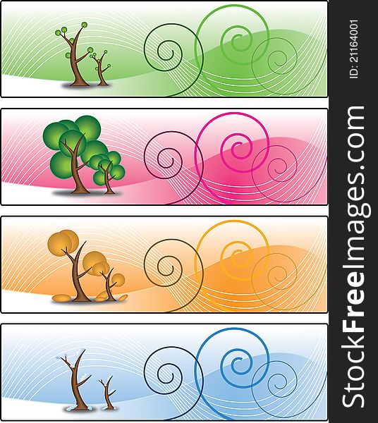 Four different seasonal trees in banner format. Four different seasonal trees in banner format