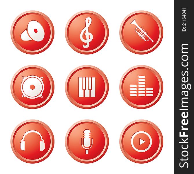 Vector illustration of icons on the topic of music on a white background. Vector illustration of icons on the topic of music on a white background