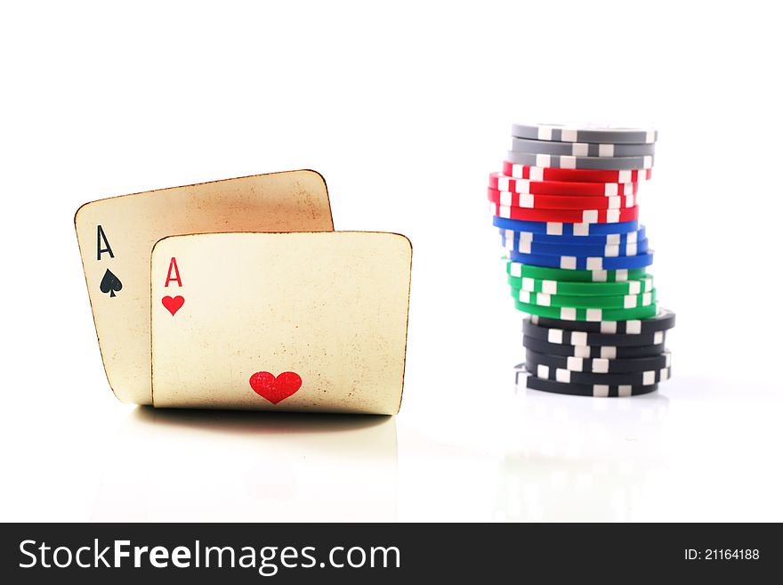 Two aces and chips stack