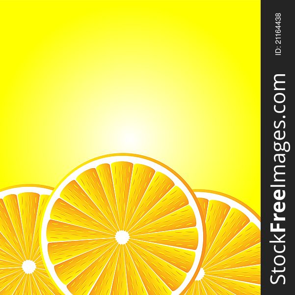 Slices orange over yellow white background. Slices orange over yellow white background.