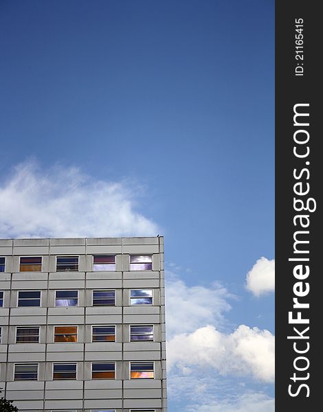 Corner of the building with the sky on the background/ Photo taken in Germany.