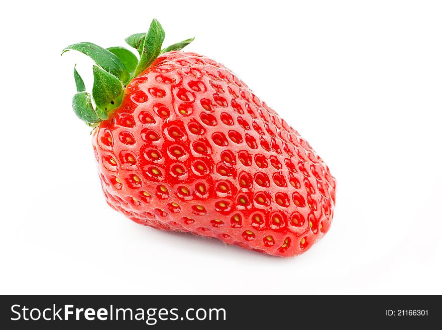 Fresh beautiful single strawberry on a white background.