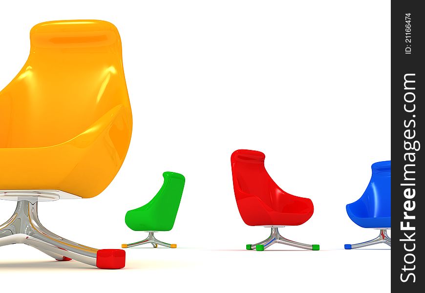 Modern Colorized Chairs on white 3d