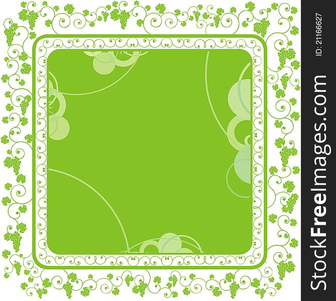 Green square frame decorated grape, vine and abstract ornament. Green square frame decorated grape, vine and abstract ornament