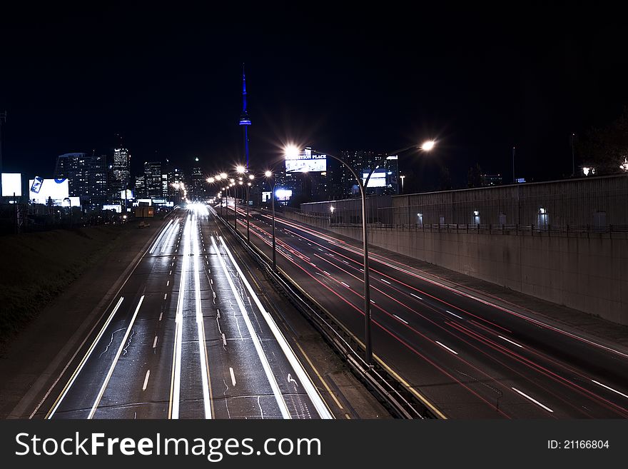 High way blurred cars at night