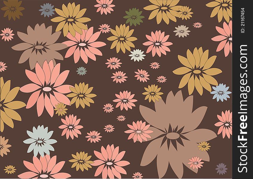 Varicoloured flowerses on brown background. Varicoloured flowerses on brown background